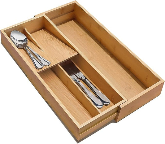 Expandable Bamboo Kitchen Drawer Organizer - Silverware Organizer - Utensil Holder and Cutlery Tray for Flatware Organizers and Kitchen Utensils