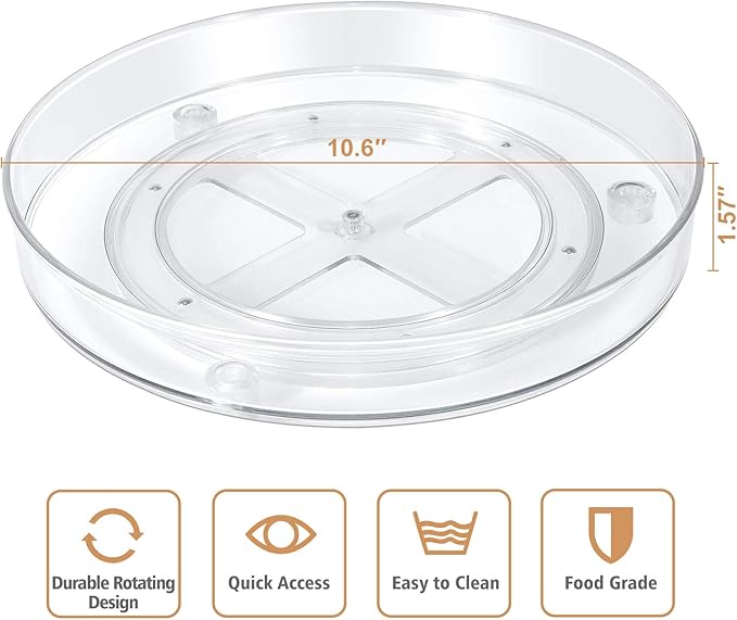 Lazy Susan Condiments Organizer, Spice Rack Storage Turntable for Cabinet,Fridge,Countertop,Pantry,Bathroom,11 inch Round, Clear