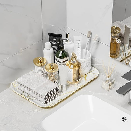 Weenson Bathroom Vanity Tray for Makeup Jewelry Candle Perfume Decor Toilet Tank, Serving Tray for Food Snacks, Kitchen Tray for Countertop Soap Dispenser Spice Coffee Nightstand11.8”L x 7.9”W x 0.8”H