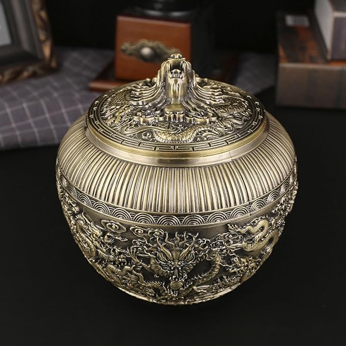 Fockety Tea Canister, Vintage Alloy China Storage, China Dragon Airtight Design Tea Bag Canister, Decorative Loose Tea Storage Container Multipurpose Tea Jar for Kitchen Cabinet