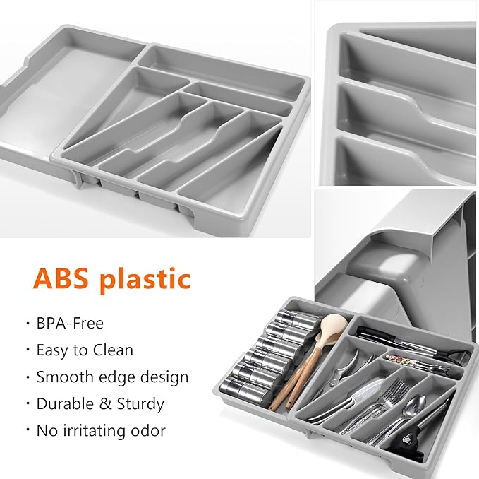 Li&Zhao Silverware Organizer - Expandable Kitchen Drawer Organizer Cutlery Drawer Organizer Flatware Organizer for Drawer Utensil Tray for Kitchen Plastic Silverware Holder for Spoons Knives Forks