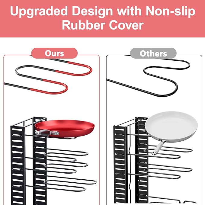 MUDEELA Pots and Pans Organizer for Cabinet 8-Tier Pan Organizer Rack for Cabinet with 3 DIY Methods, Adjustable Pot Organizer Rack for Kitchen Organization & Storage, Cabinet Organizer