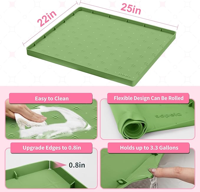 Sdpeia Under Sink Mat for [25" x 22"] Cabinet, Upgraded Silicone Waterproof Mat Kitchen Cabinet Liner Cabinet Protector Kitchen Organizers and Storage
