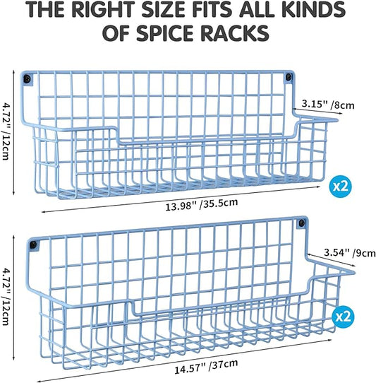 Wall Mount Spice Rack Organizer for Kitchen Cabinet Door, Pack of 4 Hanging Space-Saving Racks, Light Blue
