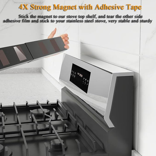 Magnetic Shelf for Stove Top, Adjustable 15"-30" Stove Top Shelf Kitchen Magnetic Spice Rack Organizer Storage Metallic Black