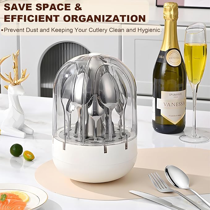 Silverware Flatware Organizers, 24 Piece Silverware Set with Organizer Box, Stainless Steel Silverware Set for 6, Kitchen Flatware Set, Cutlery Set of Steak Knives, Forks, Spoons & Dessert Spoons
