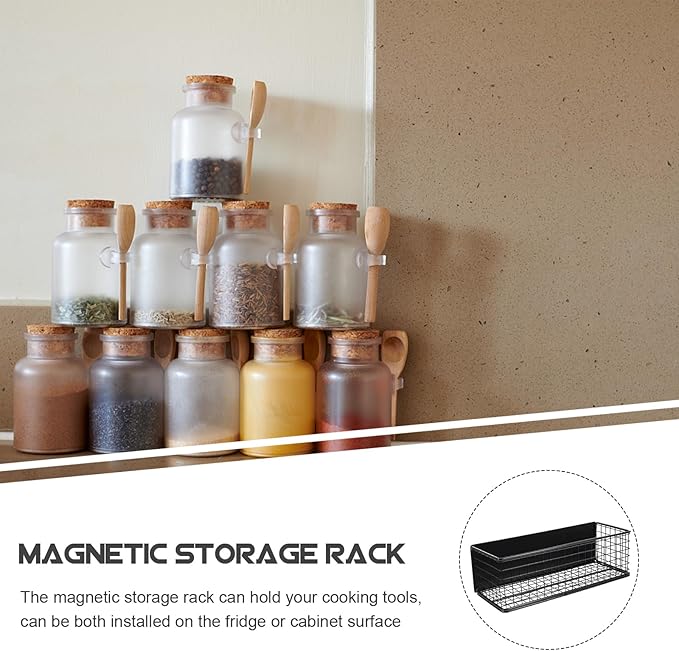 Cabilock Magnetic Spice Rack for Refrigerator,Black Magnetic Spice Rack Seasoning Organizer Magnetic Fridge Shelves Kitchen Organization Fridge Magnet Organizer for Kitchen Organization and Storage