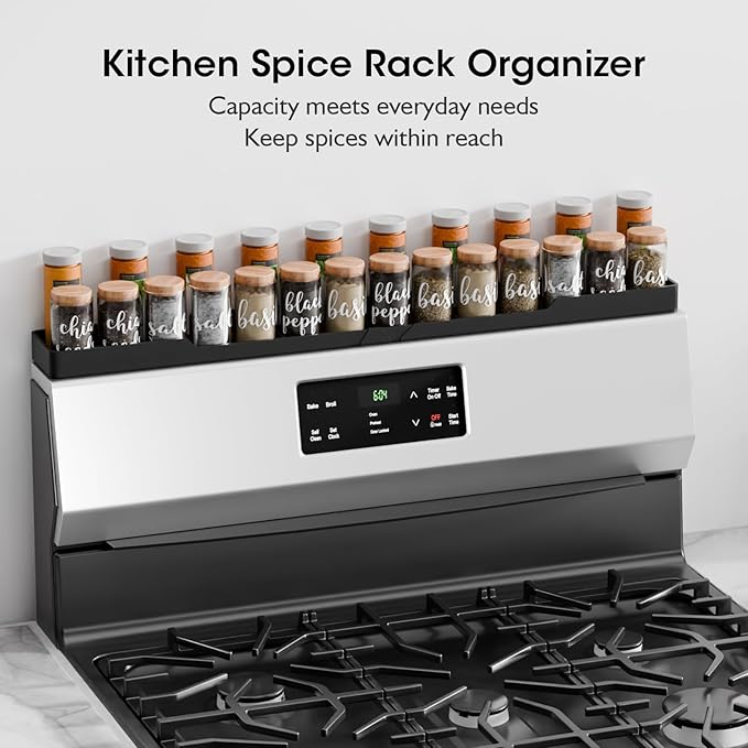 Bumusty Silicone Magnetic Stove Shelf For Back Of Stove, Over The Stove Shelf, Magnetic Stove Top Shelf, Kitchen Spice Rack Organizer, Oven Shelf For Top Of Stove - Black