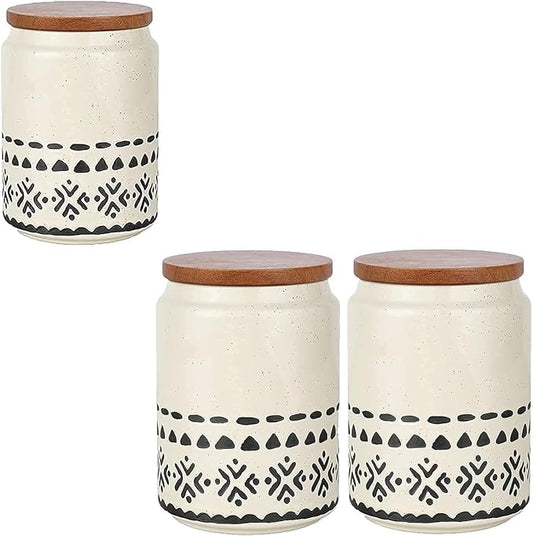 2 Pack Ceramic Coffee Canisters Set, 29 FL OZ (850 ml), Super Airtight Wooden Lid, Starry-Sky Bohemian Style, Sturdy for Dishwasher, Kitchen Food Storage Jar for Coffee Bean Sugar Tea Spices