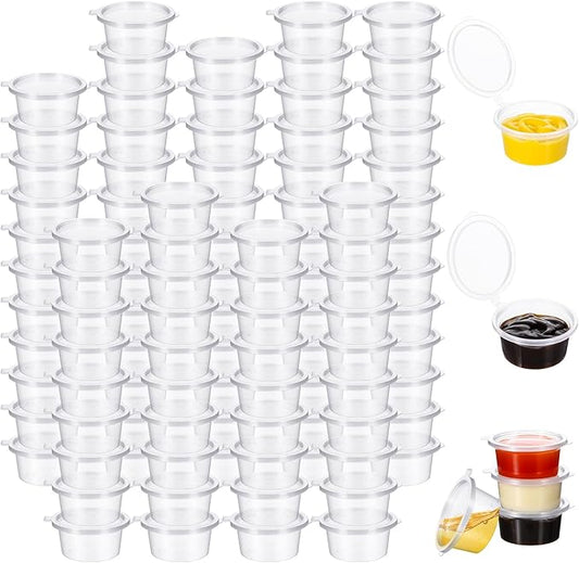 100 Pcs Disposable Snack Containers with Lids, Plastic Mini Sauce Cups, Compartment Snack Box, Grab and Go Snack Containers Reusable for Salsa (100, 1 Compartment)