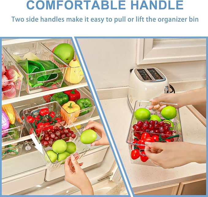 6 Pack Pantry Organizers and Storage, Fridge Organizer, Refrigerator Organizers and Storage, Freezer Organizer Bins, Kitchen Spice Organization for Cabinet, Organization and Storage