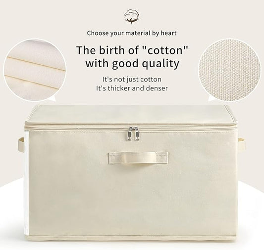 2 Pack Large Canvas Comforter Storage Bags Closet Organizer for Clothes Sweater Clothes Organizer with Dual Zipper Three Carrying Hand