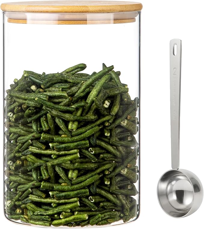 Wide Glass Jar with Bamboo Lid Clear Glass Food Canister with Scoop Thickened Glass Storage Jar for Kithen Pantry Cookie Coffee Ground Bean Tea Laundry Flour Sugar (3.5L/118 OZ-1 PACK)