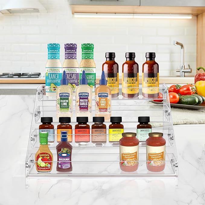 Vowcarol 4-Tier Spice Rack Organizer, Seasoning Organizer, Clear Acrylic Vertical Spicer Holder Shelves for Countertop, Cabinet, Pantry, Kitchen Organization