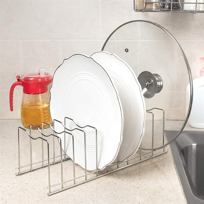 SANNO Pot Lid Organizer Pot Lid holder, Pots and Pans Organizer Drawer Plate Organizer for Bakeware Dish Plate, Cutting Boards, Pots & Pans, Serving Trays, Reusable Containers in Cabinet Pantry