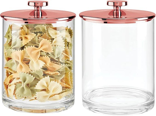 mDesign Large Modern Kitchen Apothecary Storage Organizer Canister Jars - Plastic Containers - Organization Holder for Pantry, Counter, Cabinet, Cupboard, Lumiere Collection, 2 Pack, Clear/Rose Gold