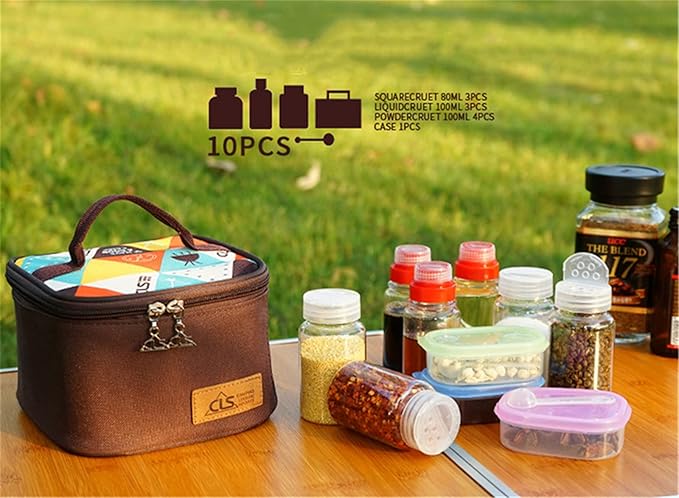 10 Pcs PET Plastic Spice Jars Moisture Proof Condiment Container with Lid - Camping Picnic Outdoor Kitchen Spice Shaker Seasoning Organizer Bottle for Storing Herb Salt Sugar Pepper Spices