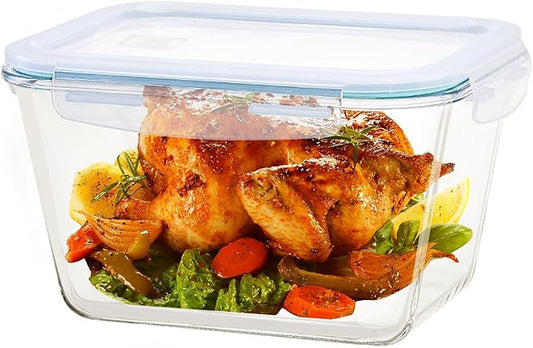 2600 ML /88oz/ 11 Cup LARGE Glass Food Storage Container with Airtight Locking Lid for Storing food, Vegetables, Fruits Roasting Turkey Freezer Microwave & Oven Safe Leak Proof