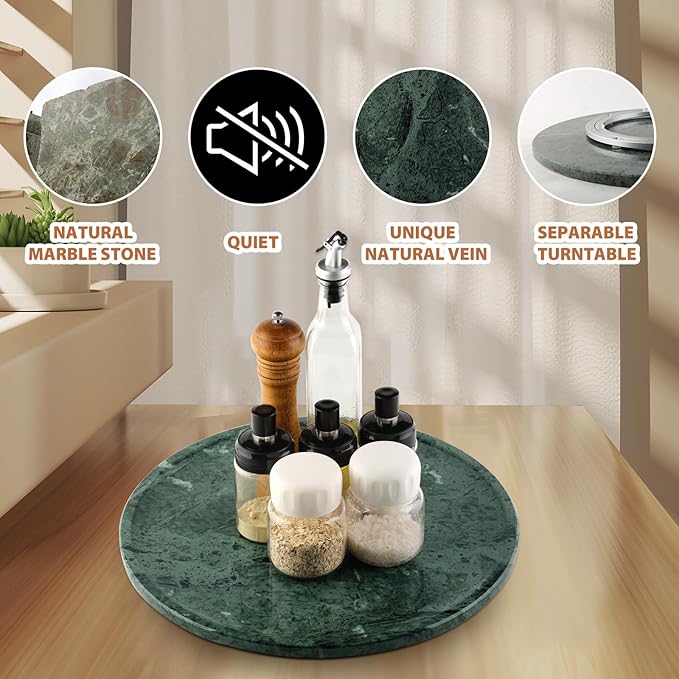 Marble Lazy Susan, 16 in Lazy Susan Turntable Organizer for Cabinet Pantry Kitchen Countertop Fridge Bathroom Makeup Vanity Countertop, Detachable Lazy Susan Organizer, Green