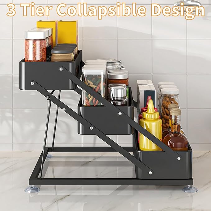 Water Bottle Holder, Adjustable 3 Tier Spice Organizer Shelf for Kitchen, Cabinet, Countertop, Pantry, Space Saving Design, with Protection Railin, Kitchen Organizers and Storage