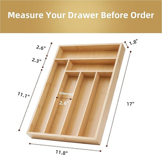 Silverware Organizer Kitchen Drawer Organizer Utensil Organizer Bamboo Silverware Holder Cutlery Organizer in Drawer Flatware Organizer Tray(6 slots, Natural