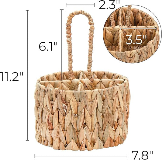 Hiceeden 2 Pack Utensil Caddy with Handle for Countertop, Water Hyacinth Silverware Caddy Holder Organizer for Party, Hand Woven Flatware Cutlery Caddy for Picnic