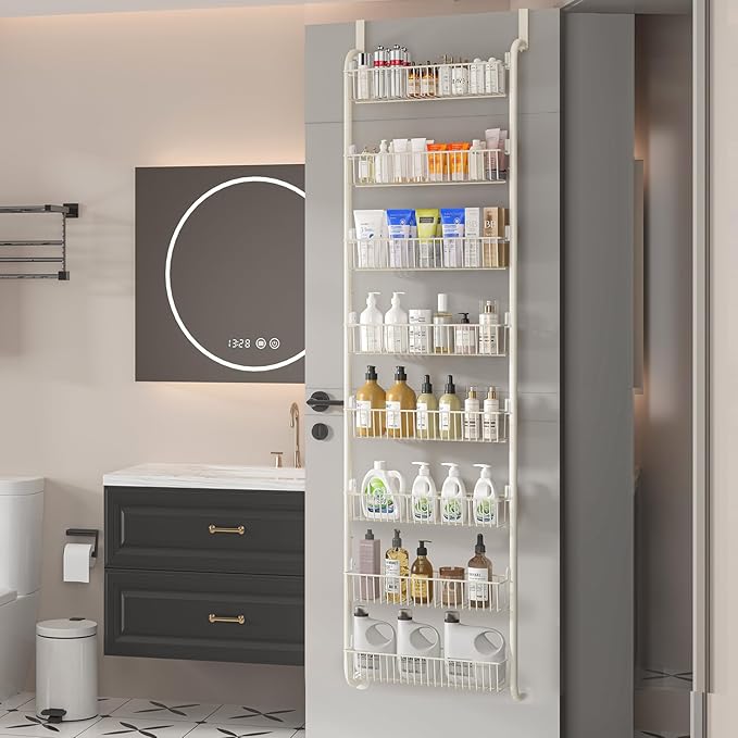 Over the Door Pantry Organizers and Storage, 8-Tier Spice Rack, Home & Kitchen Storage Shelves for Cabinet, Large Capacity Hanging Seasoning Organizer, Laundry Room Organization, White