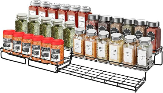 Expandable Spice Rack Set, 3 Tier Spice Rack Organizer for Cabinet Step Shelf Countertop Spice Storage Holder, Metal Seasoning Rack for Kitchen Cabinet Cupboard Pantry - Black