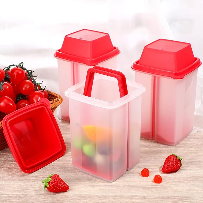 Chengu 3 Pieces Jalapeno Pickle Containers with Strainers Square Dispensers Free Storage of Condiment Food Pickle Holder with Easy to Open Lid Design for Pickled Kitchen Tools(Red)