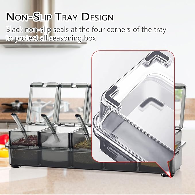 V·RESOURCING Clear Seasoning Box, 5 Pieces Clear Seasoning Storage Container for Spice Salt Sugar Cruet,Condiment Jars with Spoons