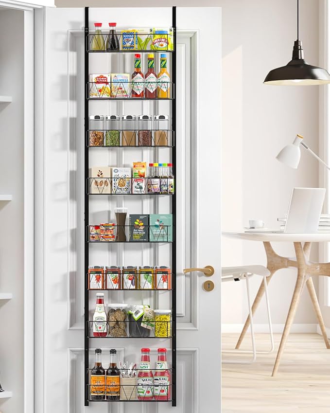 Over The Door Pantry Organizer, Kitchen Organizers and Storage - 8-Tier Pantry Organizers and Storage, Over The Door Organizer for Laundry Room Bathroom Organization, Metal Hanging Spice Rack