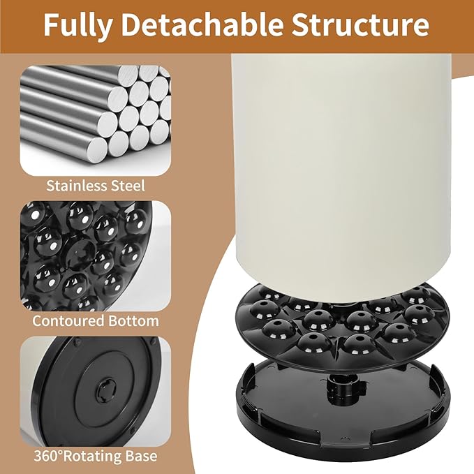 Extra Large Kitchen Utensil Holder - 360° Rotating Stainless Steel Cooking Utensil Holder for Countertop, 3 Compartment Flatware Organizer & Utensil Caddy with Removable Base（Cream）