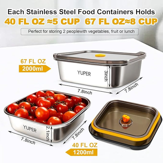 YUPER Stainless Steel Food Containers, Meal Prep Container, Bacon Cheese Container for Refrigerator, Stainless Steel Containers with Lids Fruit Lunch Storage, 2 Pack (40+67OZ)
