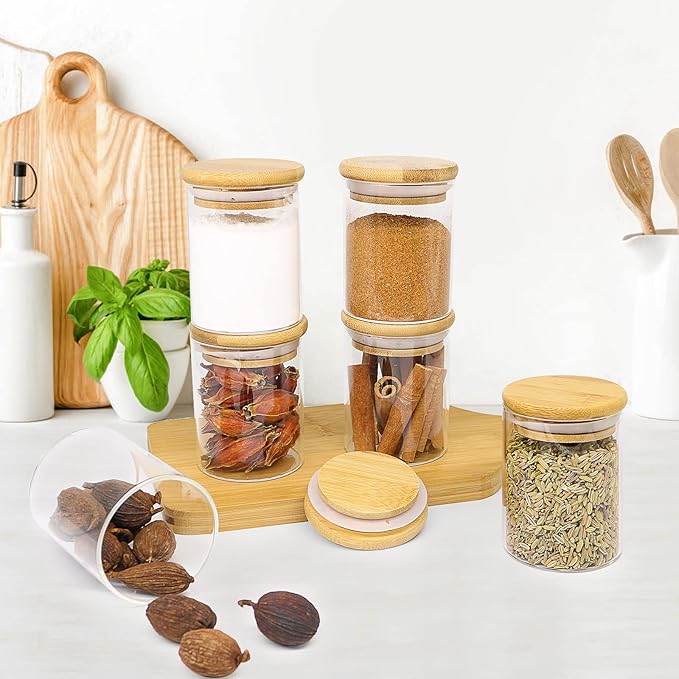 6.5 oz Glass Spice Jar with Bamboo Airtight Lids and Labels, Small Glass Food Storage Containers for Kitchen Pantry Organization Spices Tea Coffee Candy Herbs（16 Pack）