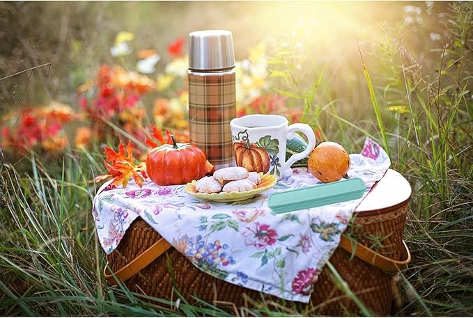 MY MIRONEY 4-Piece Travel Tableware Set - Portable Utensil Storage Box in Pink, Blue, Beige, Green