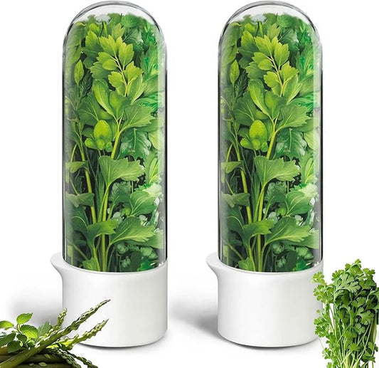 Herb Saver for Refrigerator, Fresh Herbs Lettuce Keeper for Refrigerator, Cilantro Container for Fridge Parsley Mint Leaves Fresh Herb Keeper, Refrigerato Storage for Fresh for 2-3 Weeks (2PCS)