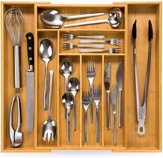 budu Silverware Drawer Organizer #18.5" Depth – Utensil Holder, Kitchen Drawer Organizers for Flatware, Cutlery – Perfect Utensil Organizer for Silverware & Other Kitchen Organization Tools & Storage