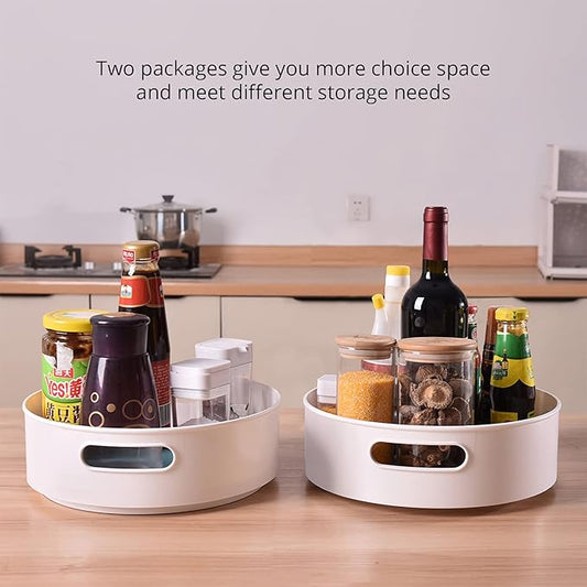 Semlos 2 Packs Lazy Susan Turntable Cupboard Organizer, Multi-Functional Spice Rack for Kitchen Storage, Revolving Under-Sink Organizers Condiment Holder, Non Skid Storage Racks 9 Inch