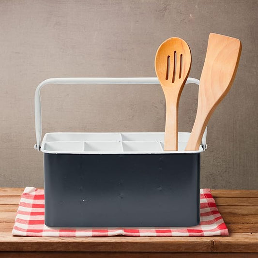 Creative Co-Op Farmhouse Metal Storage Caddy with 6 Compartments and Handle, Distressed Grey and White