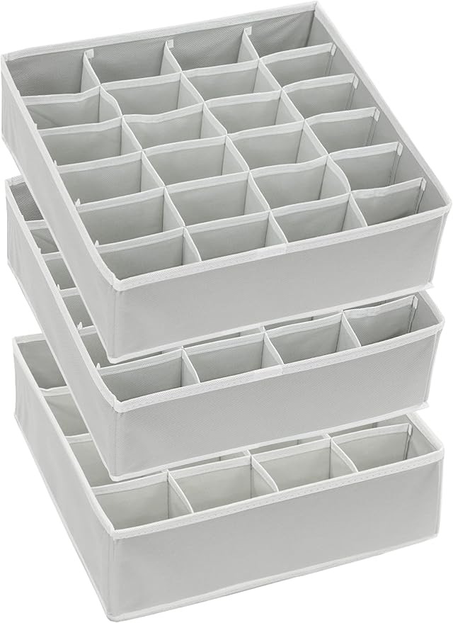 Simple Houseware Sock Drawer Organizer for Dresser/Closet/Bedroom, 3 Pack, Gray