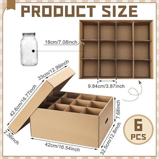 6 Pieces Mason Jar Storage Boxes 32 oz Canning Boxes with Handles and Dividers Stackable Mason Jar Storage Containers Canning Organizer for Stacking (Natural Color)