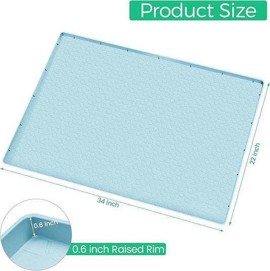 TRZZ Silicone Waterproof Under Sink Mat 34" x 22", Drip Tray and Cabinet Liner for Kitchen and Bathroom, Prevents Water Damage and Organizes Cabinets (Light Blue)