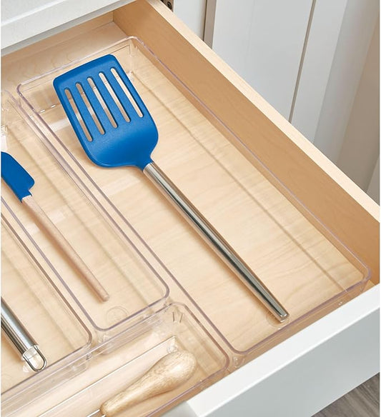 iDesign Plastic Drawer Organizer Bin - Storage for Kitchen, Bathroom, and Desk Drawers - Clear