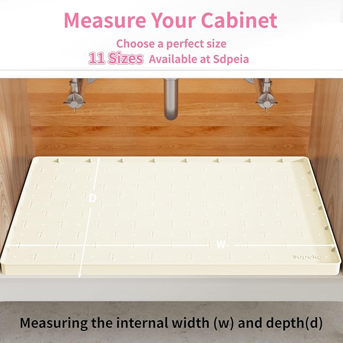Sdpeia Under Sink Mat for [25" x 19"] Cabinet, Upgraded Silicone Waterproof Mat Kitchen Cabinet Liner Cabinet Protector Kitchen Organizers and Storage