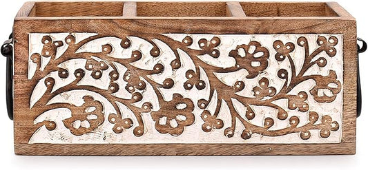 Mango Wood Utensil Drawer Organizer, Silverware Tray Organizer, Kitchen Drawer Organizer for Flatware Cutlery (11" x 4" x 4.5")