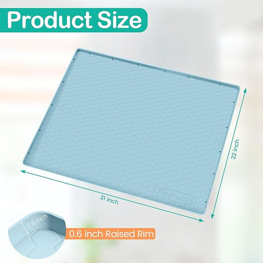 Waterproof Under Sink Mat 31" x 22", Silicone Cabinet Liner, Rubber Protector for Kitchen and Bathroom, Keeps Cabinets Clean, Dry, and Organized (Light Blue)