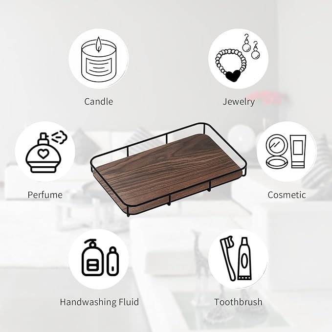 Vanity Tray Makeup Organizer Cosmetics Storage Bathroom Skincare Organizer Countertop Display Rack in Dresser Stainless Steel Shelf Marble Print Ceramic Trays
