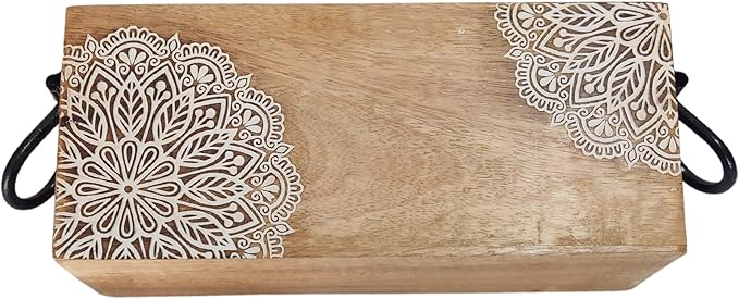 VANIYA CRAFTSR® Handmade Wooden Carved Design Compartments Cutlery Utensil Holder For Napkins, Spoons, Forks, Tissues, Knife Natural finish (Natural White Finish)