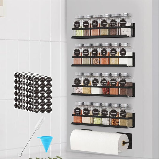 Magnetic Spice Rack with Jars Magnetic Spice Rack for Refrigerator 24 Spice Jars with Label Magnetic Shelves for Fridge 4 Pack Black