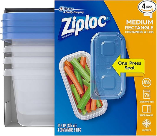 Ziploc Food Storage Meal Prep Containers Reusable for Kitchen Organization, Smart Snap Technology, Dishwasher Safe, Mini Rectangle, 4 Count